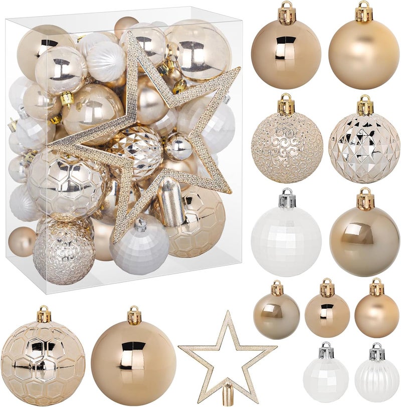 TranquilBliss 50 Pcs Christmas Ornaments Set with Strings, Christmas Ball Ornaments Set with Hanging Strings, Shatterproof Christmas Decorations Ornaments for Xmas Tree (Deep Champagne) - Image 1